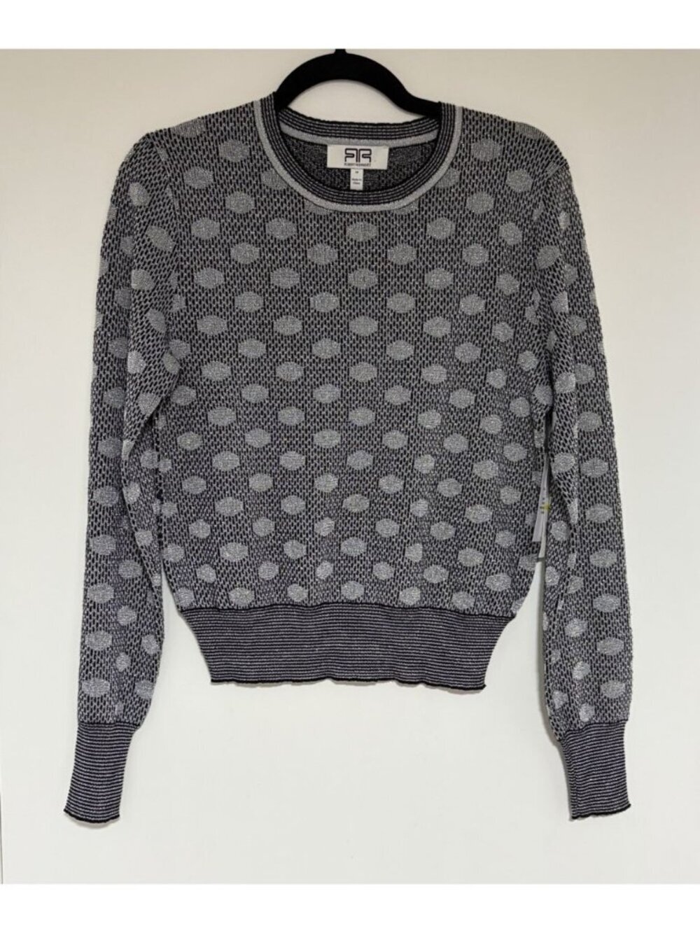 Robert Rodriguez Long Sleeve Knit Pullover Sweater Gray Metallic Geometric M NWT